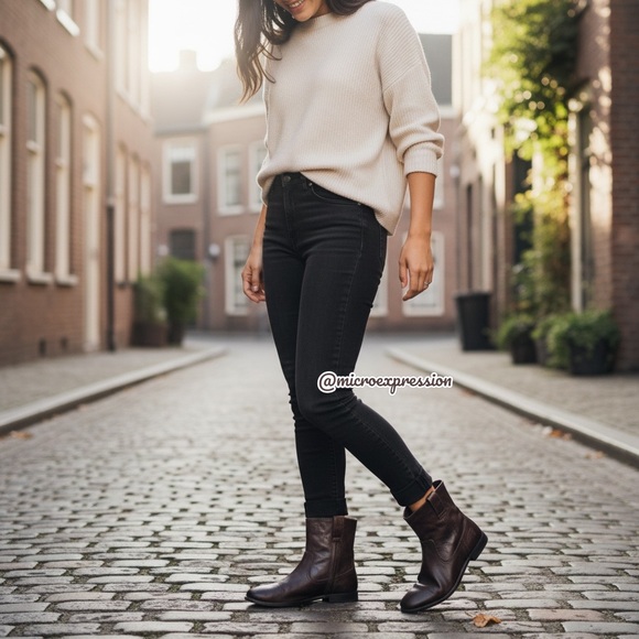 $360 Frye Anna Short Dark Brown Genuine Leather Pull On Comfy Daily Ankle Boots - Picture 4 of 14